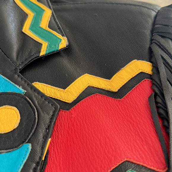 VINTAGE GERUNIMU LEATHER NATIVE INDIAN CHIEF FRINGE BLAZER JACKET SZ S, Mexico - Picture 12 of 12